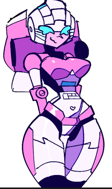 alien, alien girl, arcee, arcee (g1), blue eyes, breasts, curvaceous, curvaceous body, curvaceous female, curvaceous figure, curvaceous hips, curvy, curvy body, curvy female, curvy figure, curvy hips, female, female focus, female only, fembot, giantess, hips, pinup, robot, robot girl, rottingsoup (artist), solo, thick hips, thick thighs, thighs, transformers, transformers g1