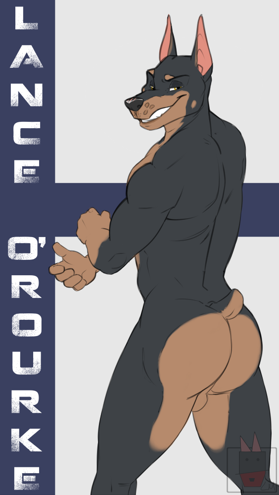 anthro ass balls canine doberman grin lance_(character) linkin_monroe male male_only mammal smile solo teeth