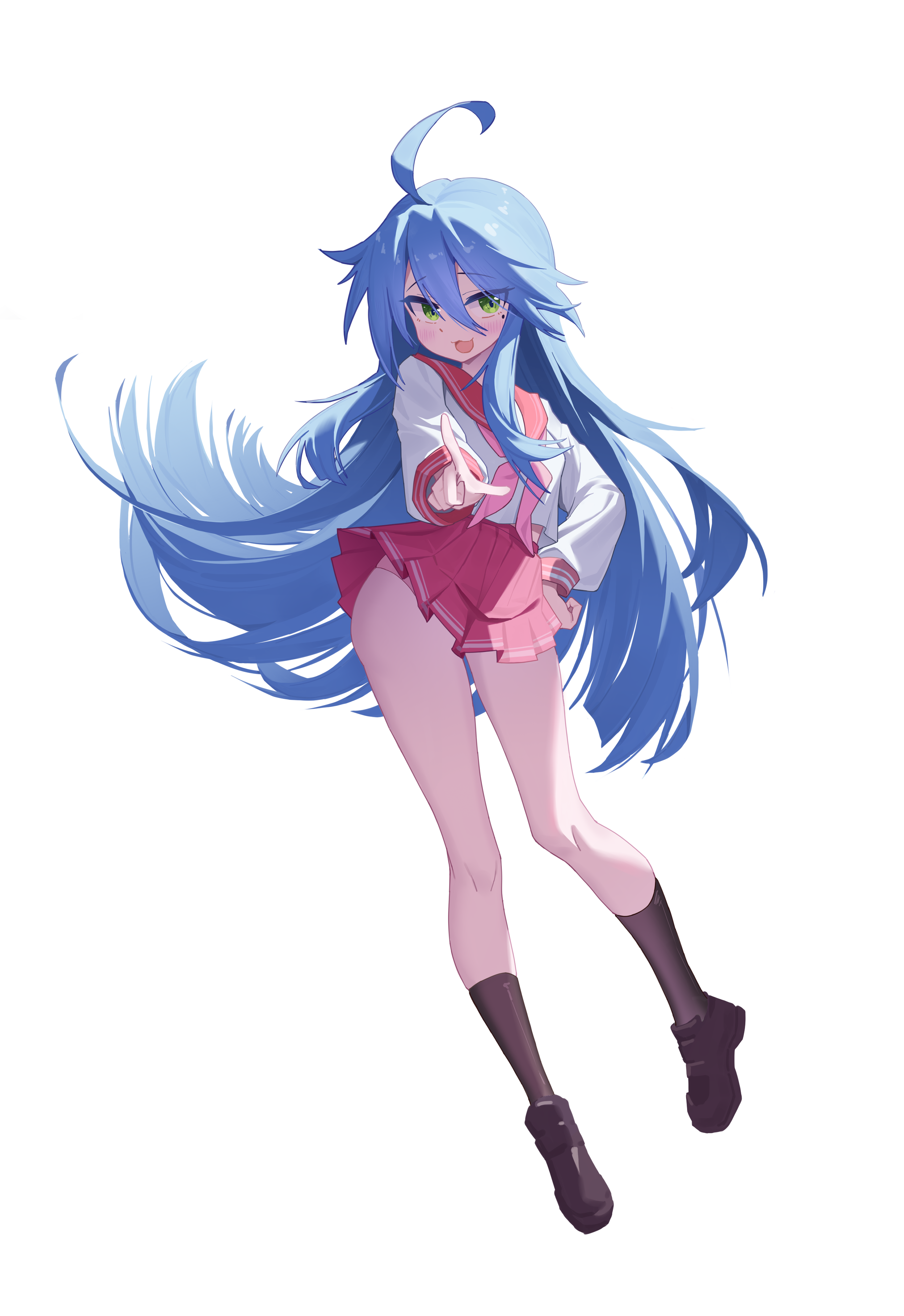 1girls, artist request, blue hair, female, konata izumi, kyuuhyaku, lucky star, panties, ryouou school uniform, school uniform, skirt, tagme