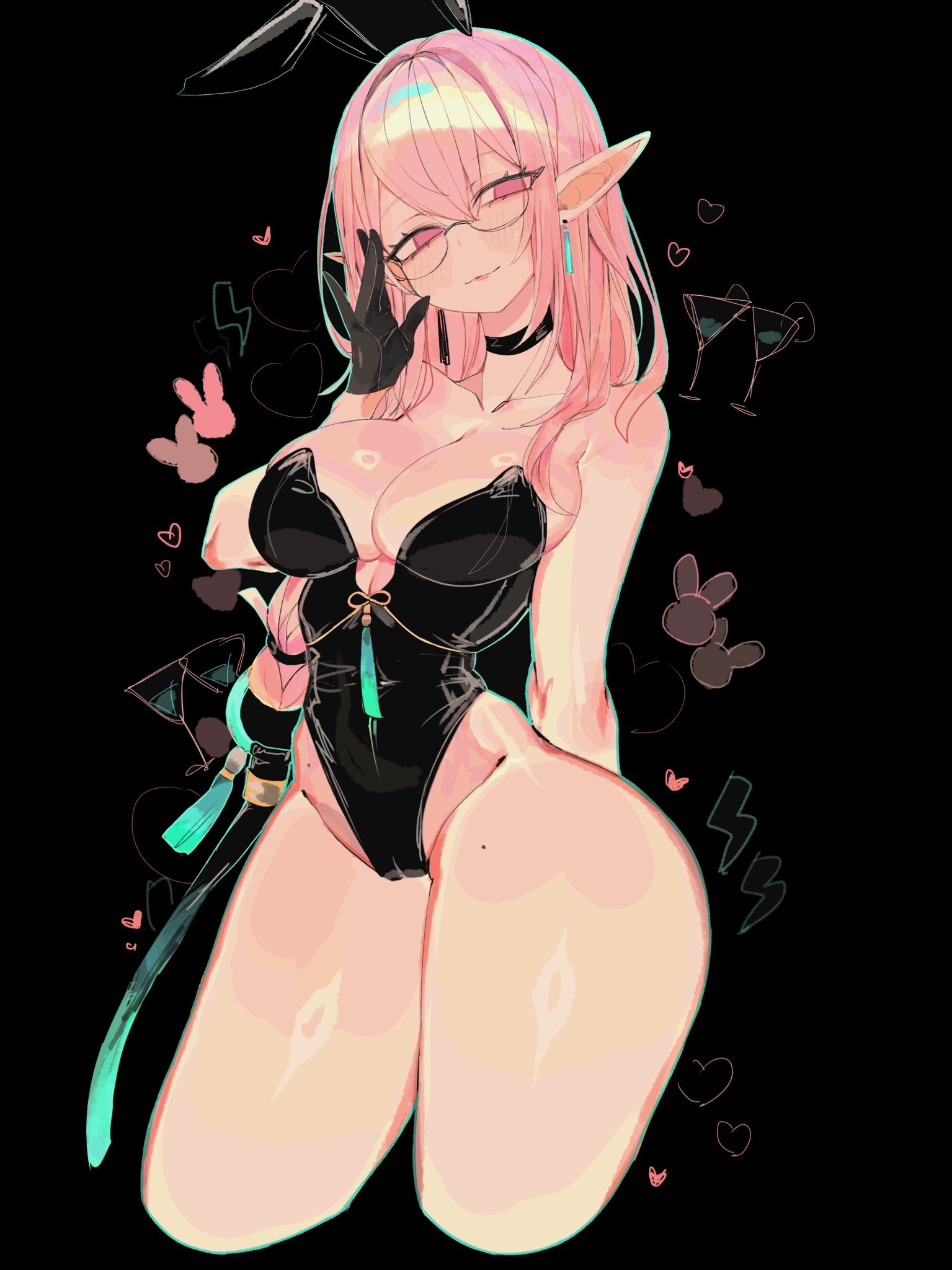 1girls, ass, big ass, big breasts, big thighs, blush, breasts, bunny ears, bunny girl, bunnysuit, cameltoe, choker, cleavage, female, female only, glasses, hourglass figure, hoyoverse, huge ass, huge thighs, large ass, large thighs, leotard, looking at viewer, mole, mole on thigh, pink eyes, pink hair, pointy ears, shiny skin, solo, solo female, standing, thick, thick thighs, thighs, thunder thighs, tight clothing, tsukishiro yanagi, usa37107692, voluptuous, voluptuous female, wide hips, zenless zone zero