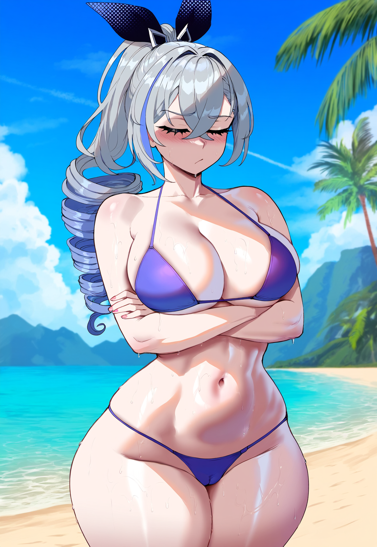 1girls, ai generated, ass, bikini, creamy ai, female, female only, honkai: star rail, silver wolf (honkai: star rail), tagme