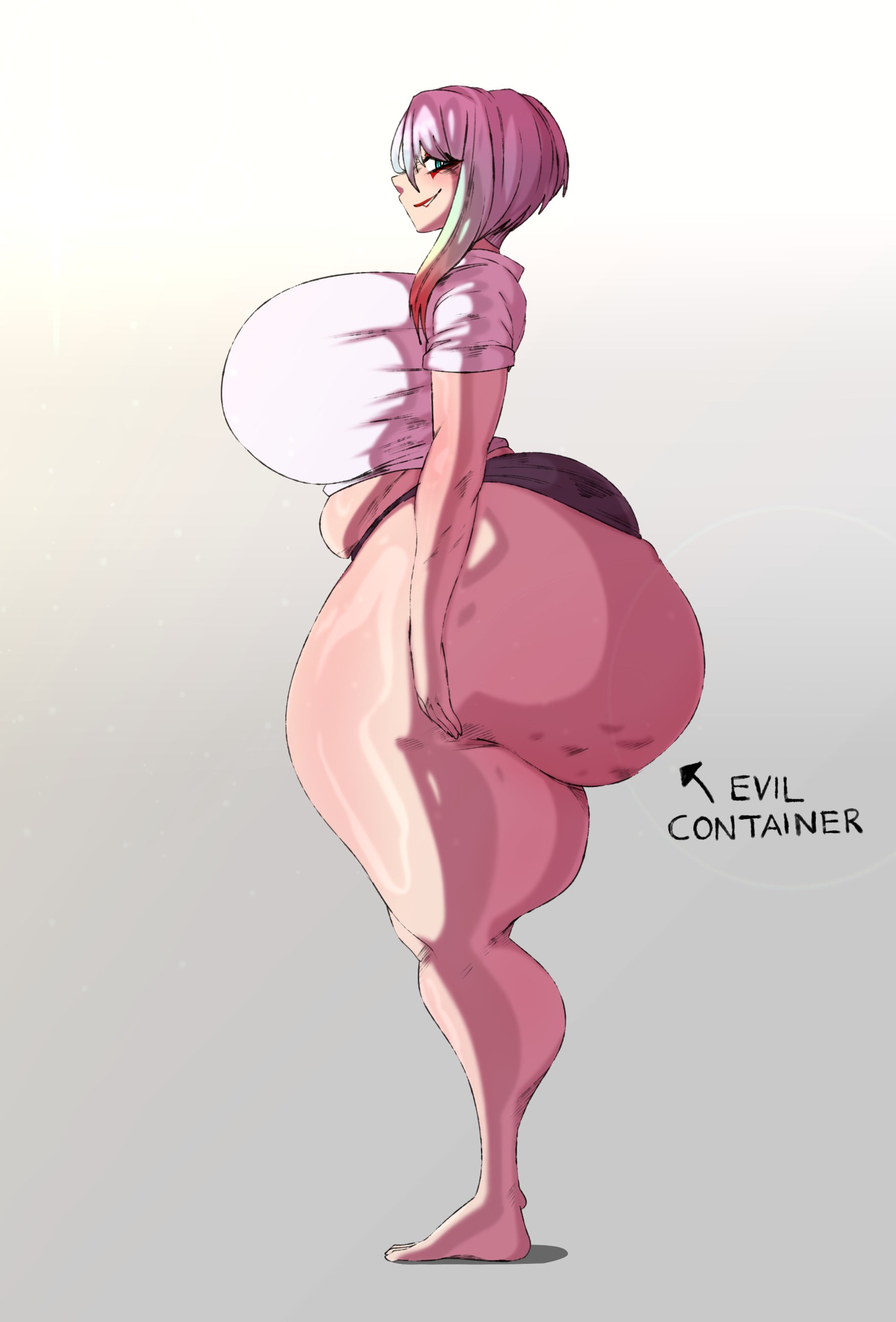 1girls, ass, ass bigger than head, big ass, big breasts, breasts, bubble butt, busty, cellulite, cyberpunk: edgerunners, evil container, fat ass, female, female only, gluteal fold, huge ass, huge breasts, large ass, large breasts, looking at viewer, lucyna kushinada, massive ass, meme, okioppai, panties, shirt, side view, solo, thick ass, thick thighs, thunder thighs, wide hips