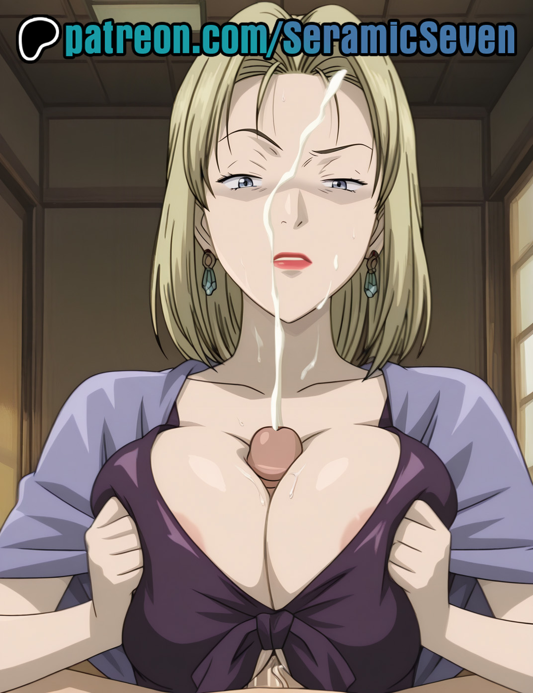 1girls, 2025, 2d, ai, ai generated, anime, anime style, areolae slip, big breasts, blonde female, blonde hair, blonde-haired female, breasts, clothed, clothed female, clothed female nude male, clothed paizuri, collarbone, cum, cum on face, cum string, cumming, cumming from paizuri, cumshot, earrings, eva heinemann, female, half-closed eyes, high quality, high resolution, highres, large breasts, light skin, light-skinned female, light-skinned male, male, male pov, mature female, milf, monster (manga), older female, paizuri, penis, penis between breasts, pov, pov male, raised eyebrow, seramic seven, short hair, squeezing breasts together, titjob, tittyfuck, uncensored, uncensored penis