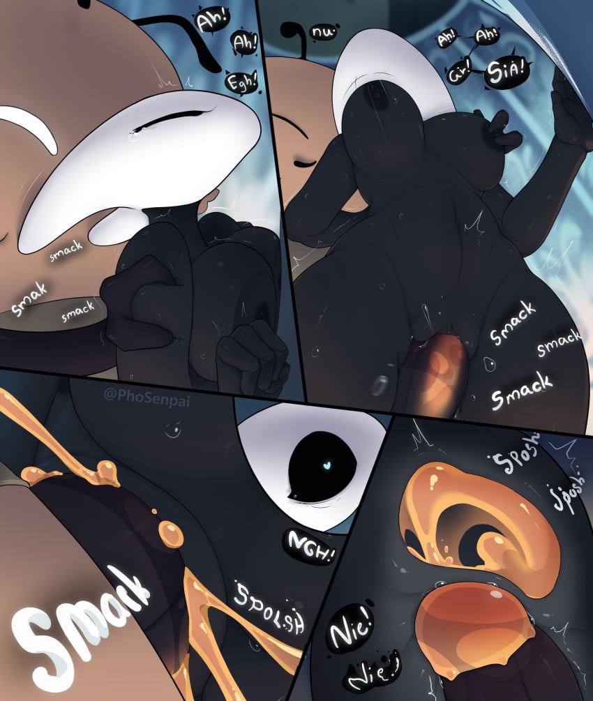 anthro, arthropod, blush, bodily fluids, breast grab, breasts, cum, cum in vagina, cum inside, dubious consent, duo, female, flea, flea (hollow knight), forced, genital fluids, genitals, hand on breast, heart pupils, hollow knight, hornet (hollow knight), insects, kratt (hollow knight), male, male/female, onomatopoeia, penis, phosenpai, pussy, rape, sex, sound effects, text, until they like it