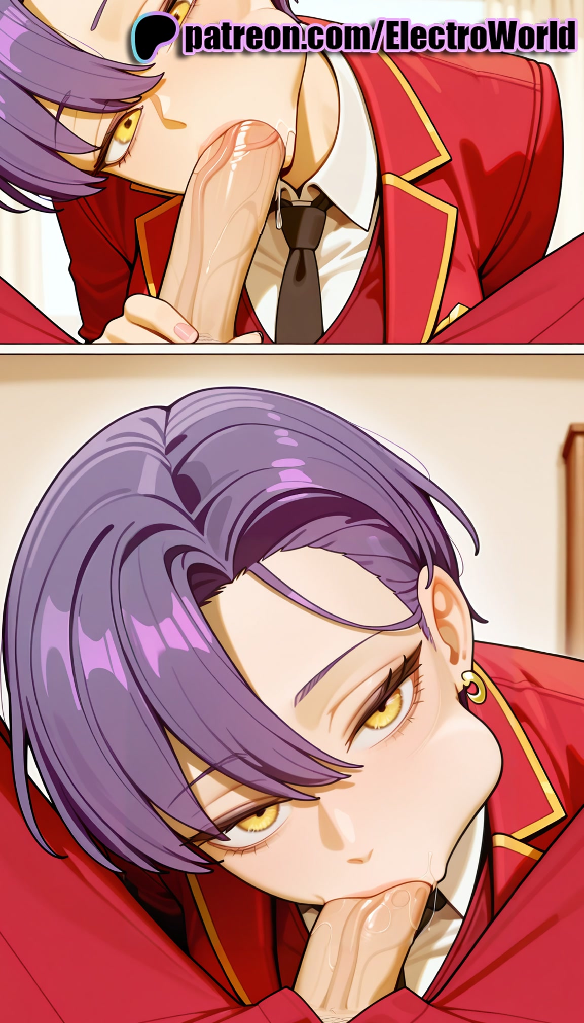 :>=, 1boy, 1girls, 2025, 2girls, ai generated, artist name, blowjob, blowjob face, cheek bulge, cock, cum, cum in mouth, deepthroat, dick, earrings, electroworld, erection, eyebrows visible through hair, fellatio, female, foreskin, futa with female, futanari, hi res, high quality, high resolution, highres, intersex, irrumatio, jewelry, large penis, licking, licking penis, looking at viewer, male, mikadono kazuki, mikadono sanshimai wa angai choroi, multiple fellatio, multiple females, multiple girls, oral, oral sex, patreon, patreon username, penis, pov, purple hair, short hair, stable diffusion, straight, sucking, uncensored, uncircumcised, under the table, veiny penis, watermark, yellow eyes