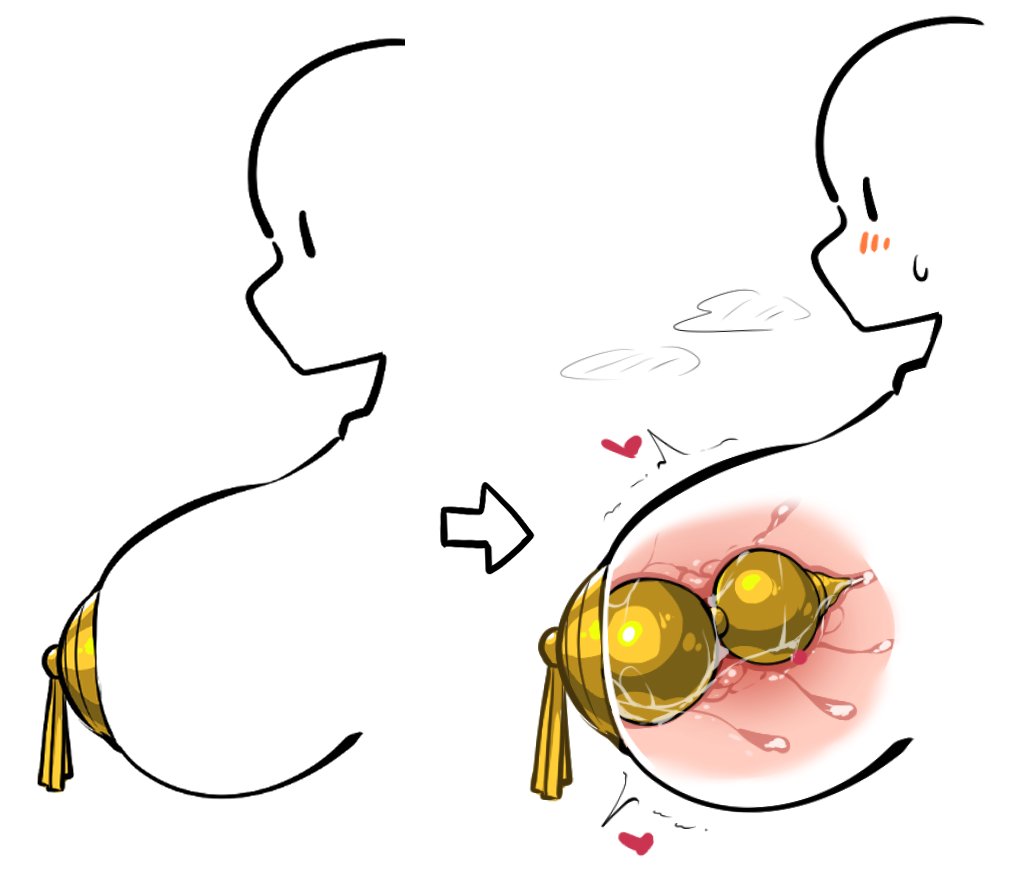breasts, diagram, female, hutoshi 19, nipple penetration, nipple plugs, nipple tassels, object in breasts, pleasured, sex toy, solo, white background