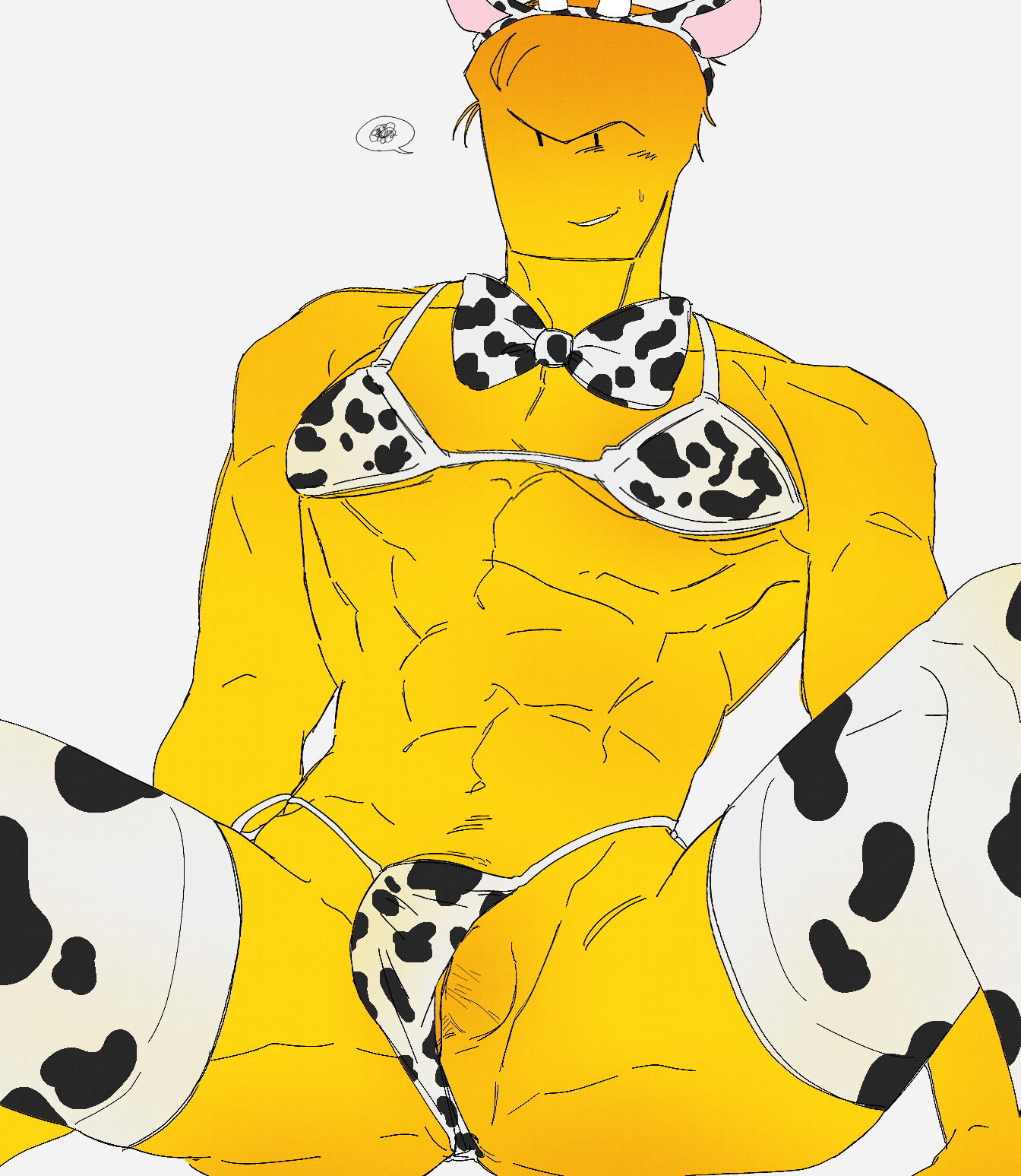 1boy, balls, cow print bikini, devesto, die of death (roblox), ichance, male, roblox, roblox game, robloxian, self upload, tagme, yellow skin