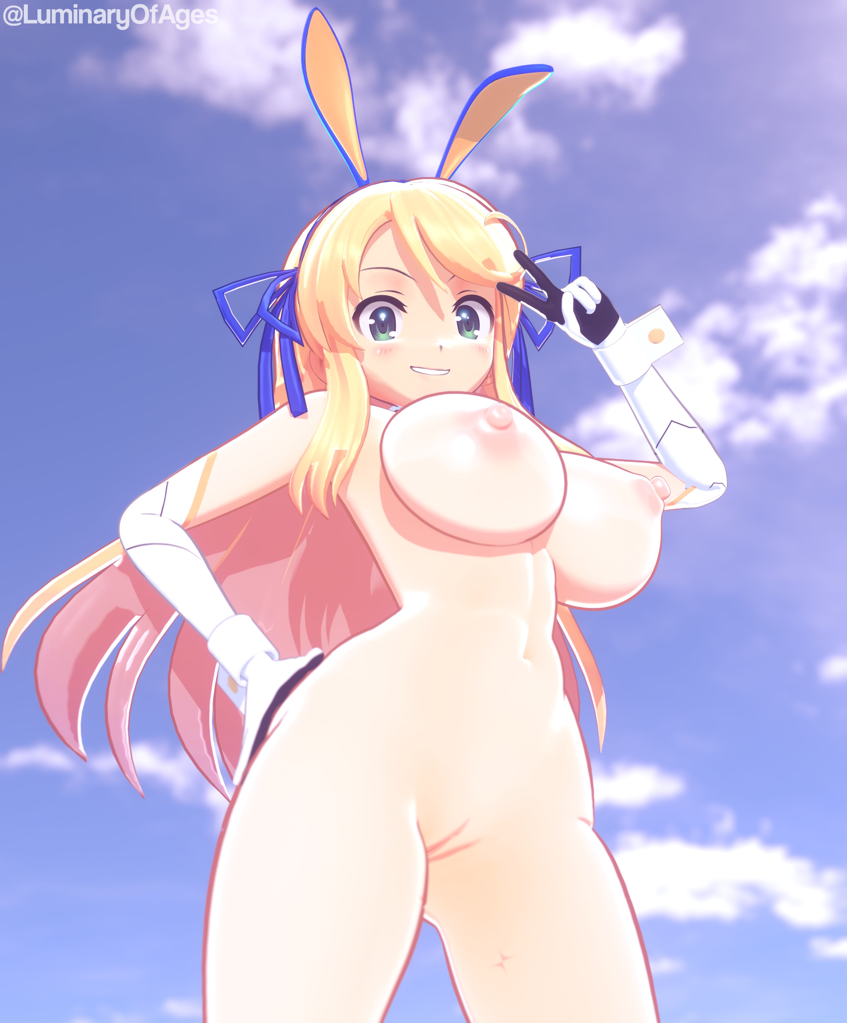 1girls, 3d, 3d (artwork), blonde hair, breasts, female, female only, katsuragi (senran kagura), light skin, light-skinned female, luminaryofages, marvelous, mmd, naked, nipples, nude, nude female, senran kagura, solo