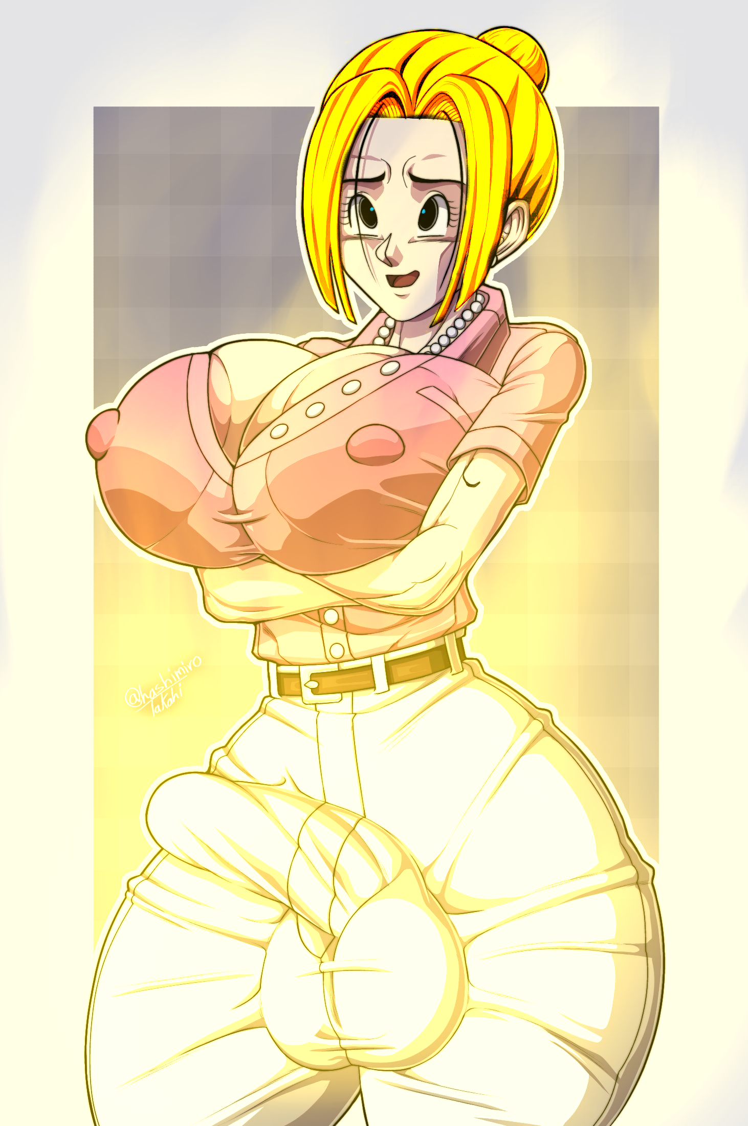 1futa, 2d, balls, balls bulge, big breasts, bimbo, bimbo body, bimbo futa, black hair, breasts, bulge, bulge through clothing, bulge to side, busty, casual, chichi, chichi (bulma's party), cleavage, clothed, dragon ball, dragon ball z, full color, fully clothed, futa only, futanari, hashimiro takahi, huge cock, intersex, milf, nipples, nipples visible through clothing, no penetration, no sex, pants bulge, penis, penis bulge, penis under clothes, solo, solo futa, super saiyan, tagme, topknot, voluptuous, voluptuous futa
