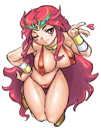 1girls breath_of_fire breath_of_fire_ii heart large_breasts one_eye_closed sana shaman string_bikini swimsuit tagme wink winking_at_viewer