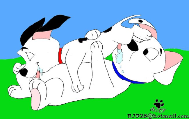 101_dalmatians 69 anthro canine disney dog fellatio feral fur furry gay lucky_(101_dalmatians) male_only mammal oral penis rolly