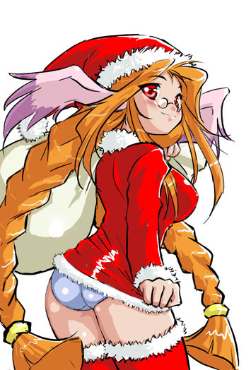 braid breath_of_fire breath_of_fire_iii clothing dr.p glasses hat momo_(breath_of_fire) panties santa_costume santa_hat stockings thighhighs underwear