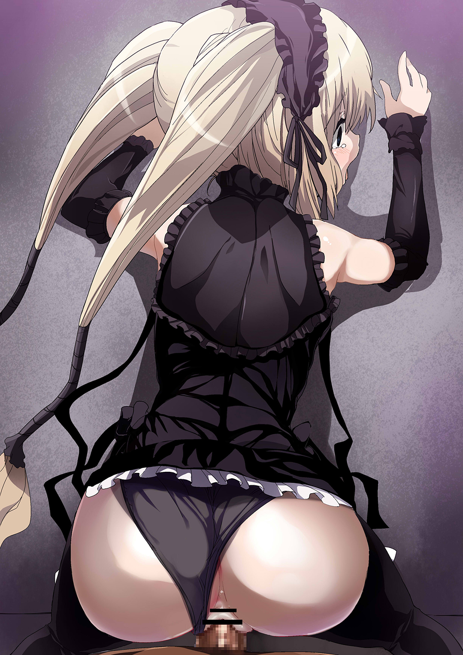 ahe_gao anus artist_request ass blonde_hair blush censored detached_sleeves ekaterina_kurae female from_behind gothic_lolita highres lolita_fashion long_hair looking_back maid_headdress panties panties_aside penis pussy seikon_no_qwaser skirt skirt_lift solo_focus tears thighhighs tied_hair twintails underwear vaginal_penetration very_long_hair