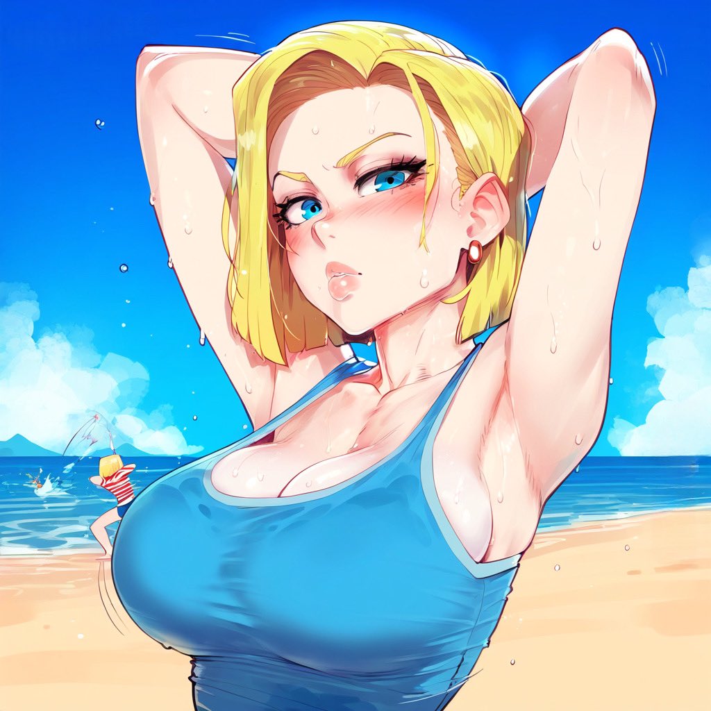 1girls ai_generated android_18 blonde blonde_female blonde_hair blonde_hair_female blue_eyes blue_eyes_female cleavage curvy dragon_ball erect_nipples female huge_areolae huge_breasts nai_diffusion puffy_nipples short_hair short_hair_female stable_diffusion thick_lips voluptuous yellow_hair yelua