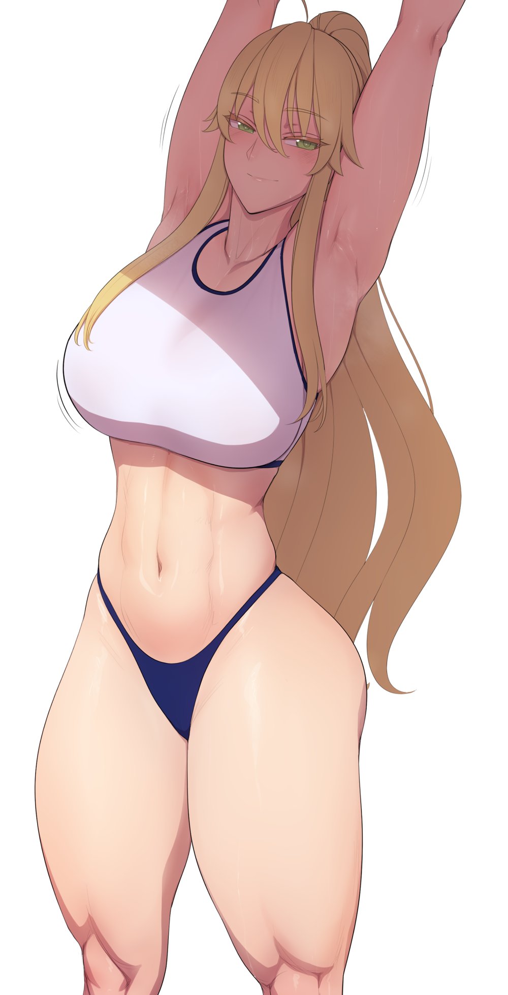 artoria_pendragon artoria_pendragon_(fate) artoria_pendragon_(lancer) blonde_hair breasts curvy_female curvy_figure fate/stay_night fate_(series) gym_uniform hourglass_figure lvl_(sentrythe2310) milf older stretching thick thick_thighs thighs