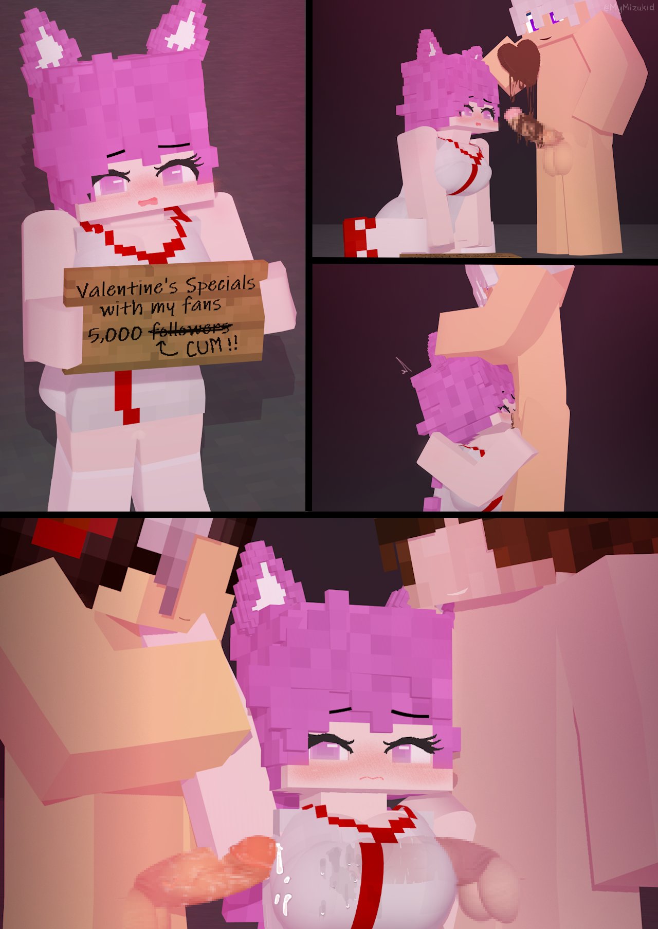 1girls 3boys 3d comic comic_page gangbang mine-imator minecraft mizuki_(mymizukid) mymizukid naked pink_ears pink_eyes pink_hair sex tagme