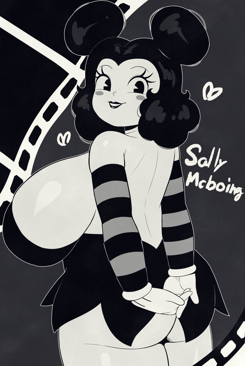 1930s arm_stockings ass big_breasts black_and_white braffy cartoony film_strip fleischer_style_toon gloves heart huge_ass huge_breasts huge_butt huge_thighs looking_at_viewer looking_back monochrome rubberhose sally_mcboing smile thick_thighs toon toony