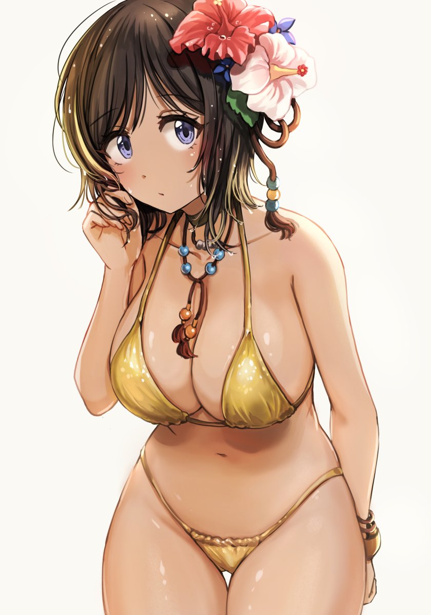 akashi_maho bbb3y1 big_breasts bikini d4dj flowers_in_hair necklace thick_thighs