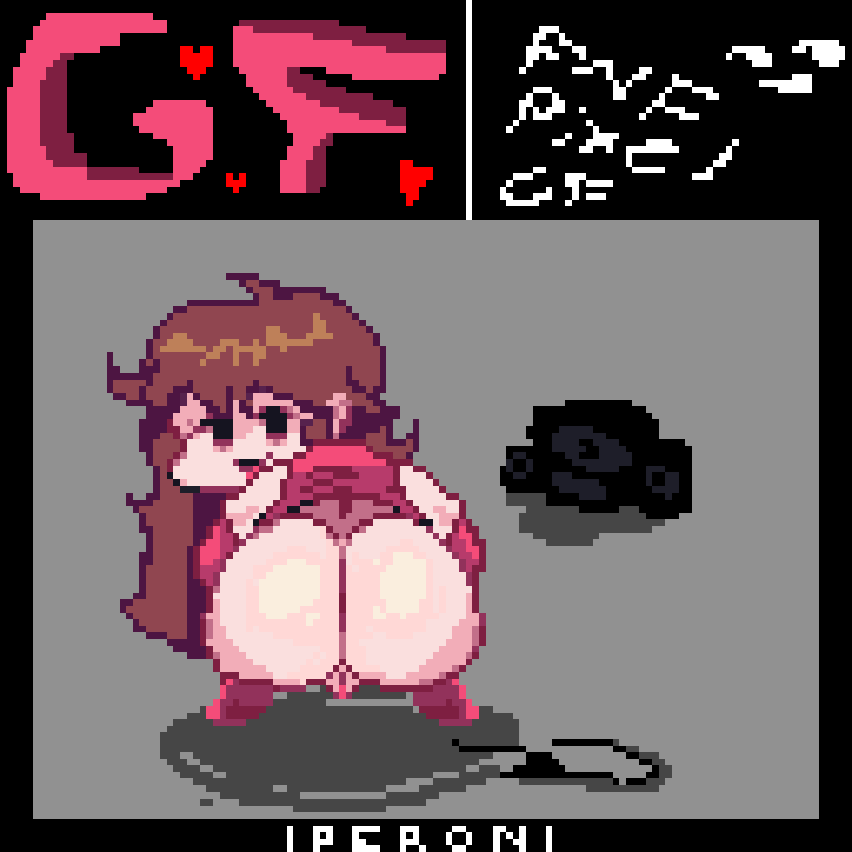 demon demon_girl fnf friday_night_funkin girlfriend_(friday_night_funkin) huge_ass looking_at_viewer looking_back no_panties pawg peronarts pixel_art pixelated pussy red_hair showing_ass showing_pussy