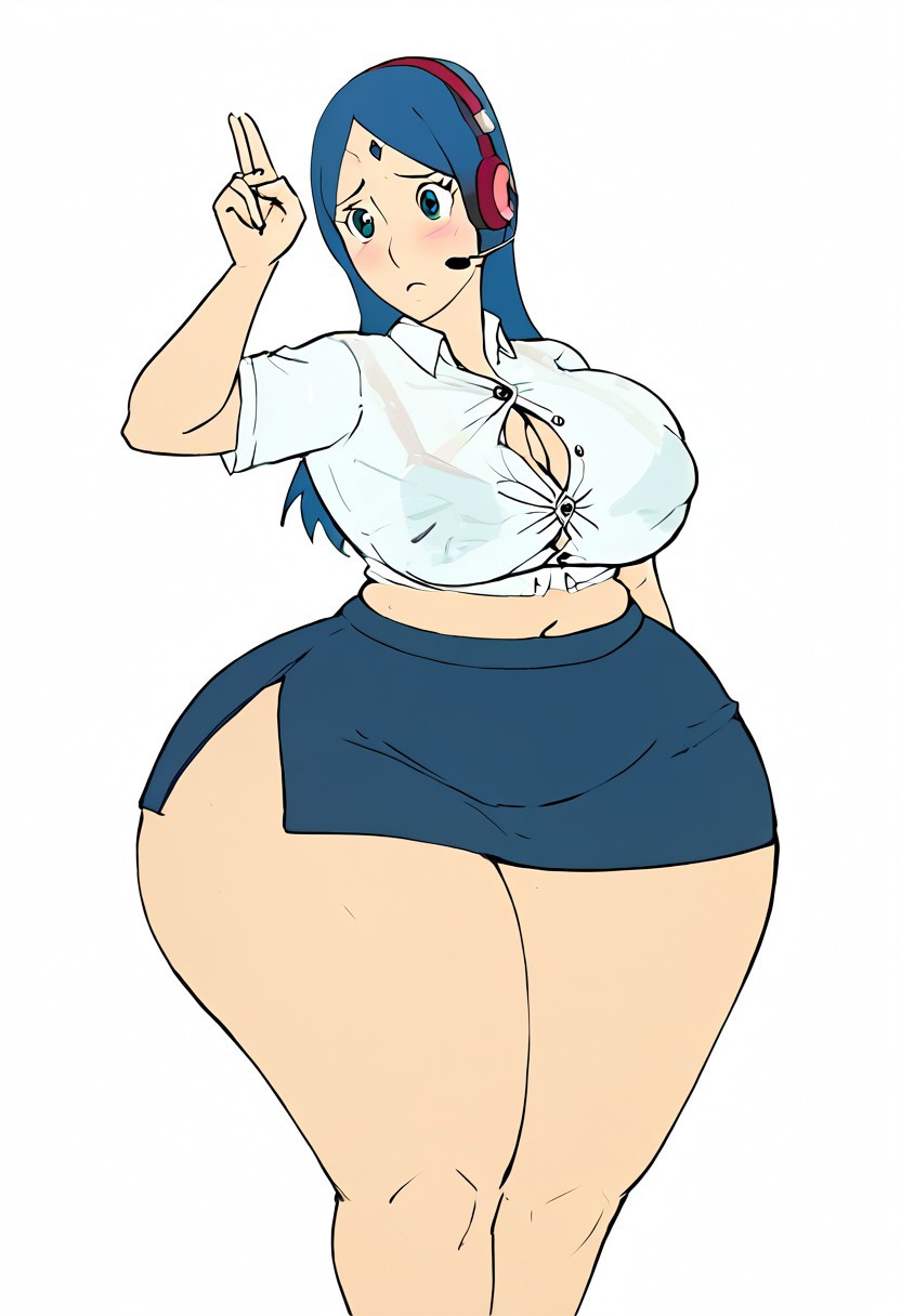 ai_generated anon anonymous_female bbw bbw_mom child_bearing_hips desk dumptruck_ass gigantic_ass headset huge_brehuge microphone nervous nervous. office_lady tsunade_(cosplay) wide_hips