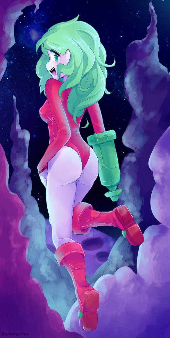 back view, female, female only, green hair, human, justin bailey, looking back, metroid, nintendo, parapatter, samus aran, solo
