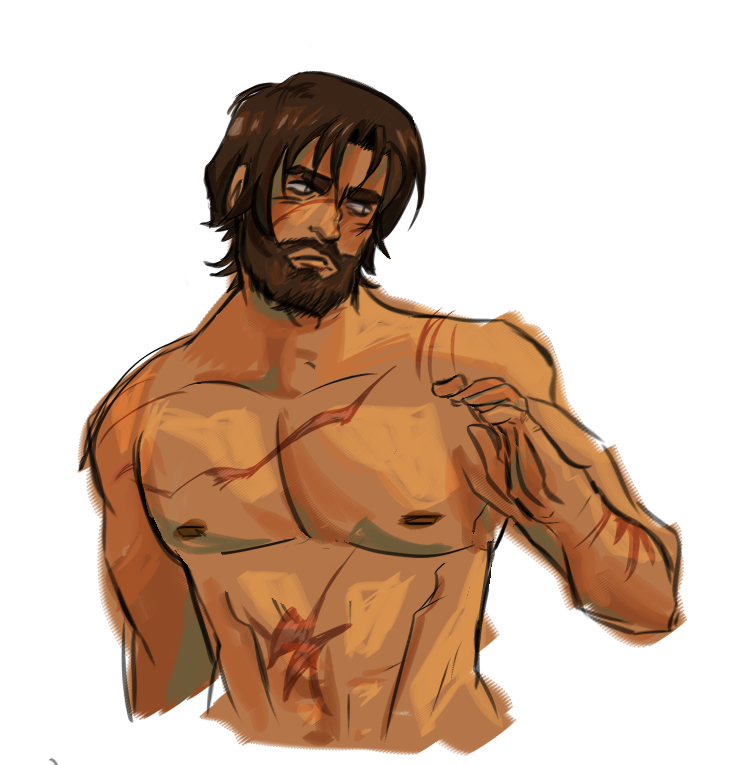 abs arcane arcane_jayce arcane_survivor_jayce big_breasts brown_eyes brown_hair jayce_talis large_chest league_of_legends male male_only muscles scars shy solo_male tan_skin