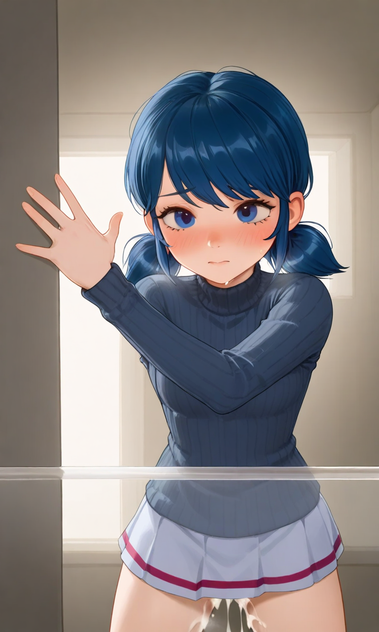 1female 1girls after_anal after_sex after_vaginal ai_generated bare_thighs blue_eyes blue_hair blush chloenette69 cum_dripping disney disney_channel eyebrows eyelashes ladybug_(character) looking_at_viewer marinette_cheng marinette_dupain-cheng miraculous:_tales_of_ladybug_and_cat_noir miraculous_ladybug pigtails skirt solo_female sweater