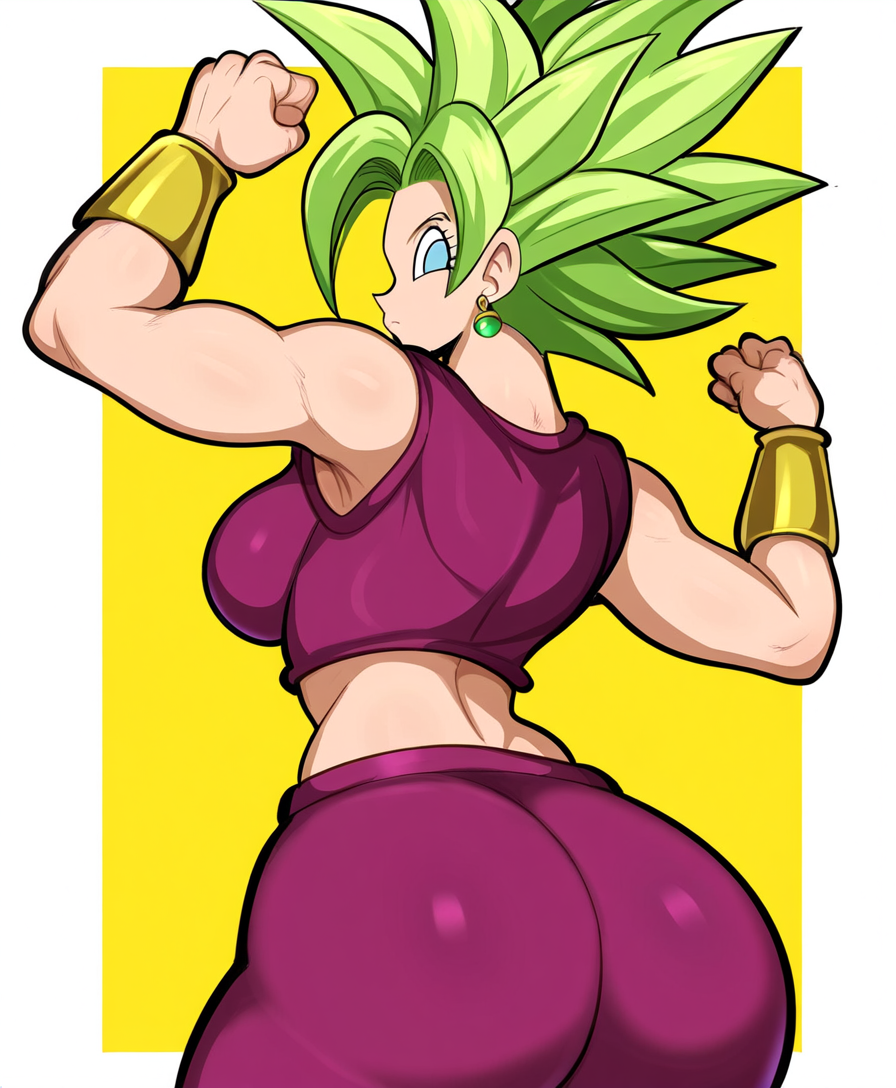 ai_generated alien alien_girl ass back back_view big_ass caulifla dragon_ball dragon_ball_super female fusion_character green_hair kale kefla mullon novelai saiyan super_saiyan that_ass_was_fat