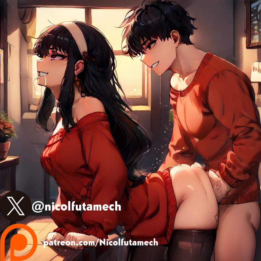 1boy 1girls ai_generated black_hair penetration red_eyes spy_x_family uncensored yor_forger