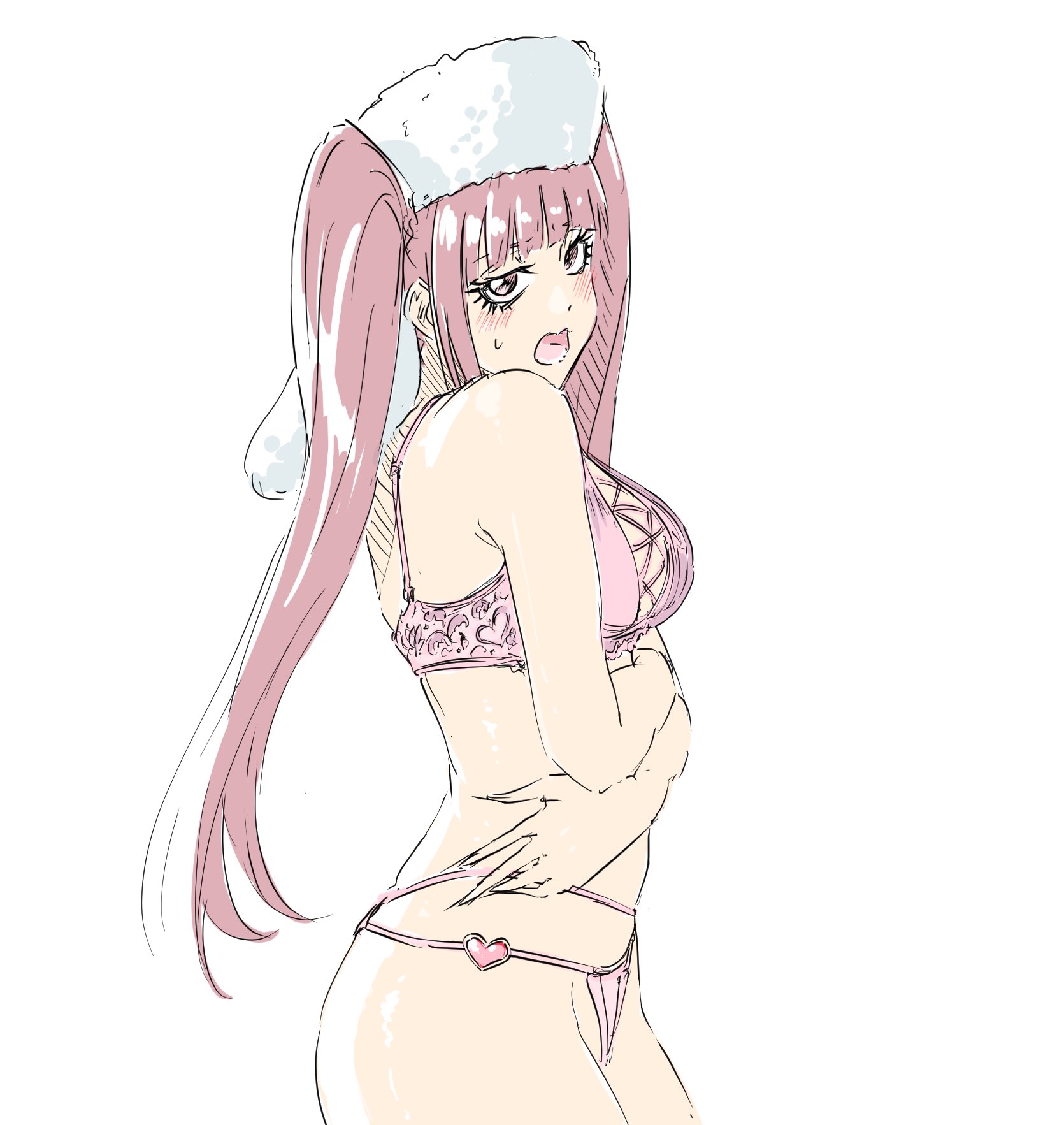 1girls, bleach, bleach: the thousand-year blood war, blush, dokugamine riruka, female, mi (artist), pink hair, solo female, solo focus, underwear
