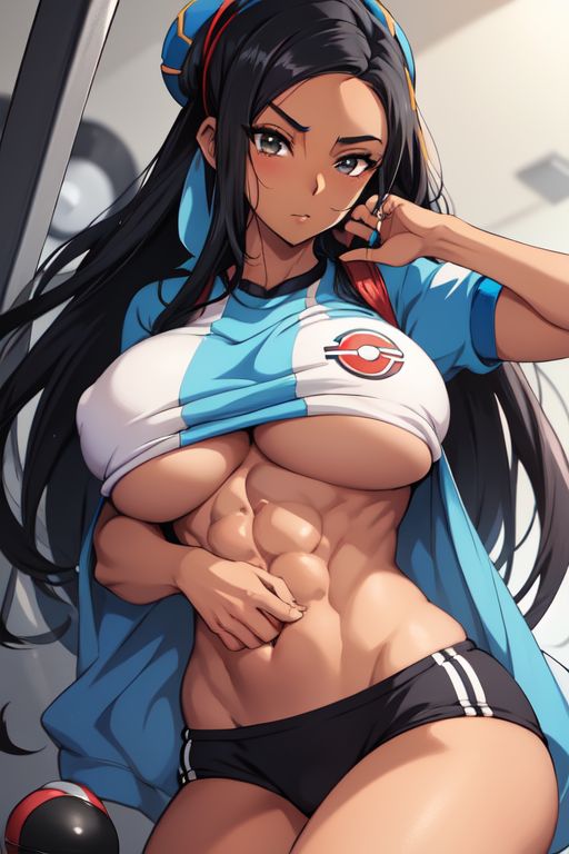 1girls abs ai_generated bare_arms bare_legs bare_shoulders bare_thighs big_breasts black_hair blue_eyes blush clothed clothing color dark-skinned_female dark_skin female female_focus female_only fit_female game_freak gigiti gym_leader hi_res large_breasts long_hair looking_at_viewer muscles muscular muscular_female nessa_(pokemon) nintendo pokemon pokemon_ss pokemon_trainer solo solo_female tagme thick_thighs