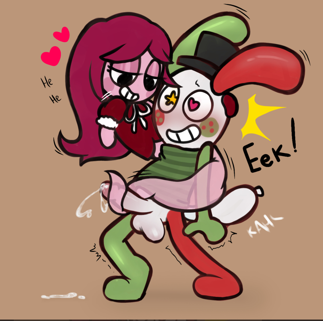 anthro, balloon, balls, ballsack, bangs, blush, blushing, blushing male, christmas clothing, christmas outfit, christmas theme, cock, cock and balls, connie (dandy's world), cum, cum on floor, cumming, dandy's world, dapperly festive looey, eyeshadow, female, female on male, female/male, freckles, freckles on face, frosty mittens connie, ghost, ghost girl, ghost tail, giggling, gloves, green sweater, grin, grinning, hat, heart eyes, hearts, kahl (artist), long ears, long hair, long-haired female, looey (dandy's world), looking at penis, male, male/female, mittens, no background, orgasm, pantless, penis, pink body, pink eyeshadow, pink hair, pink-haired female, plain background, red topwear, roblox, roblox game, sagging balls, shivering, shivering in delight, star eyes, straight, sweater, tail, tailjob, testicles, text, toothy grin, top hat, transparent body, turtleneck, turtleneck sweater, white body, white penis