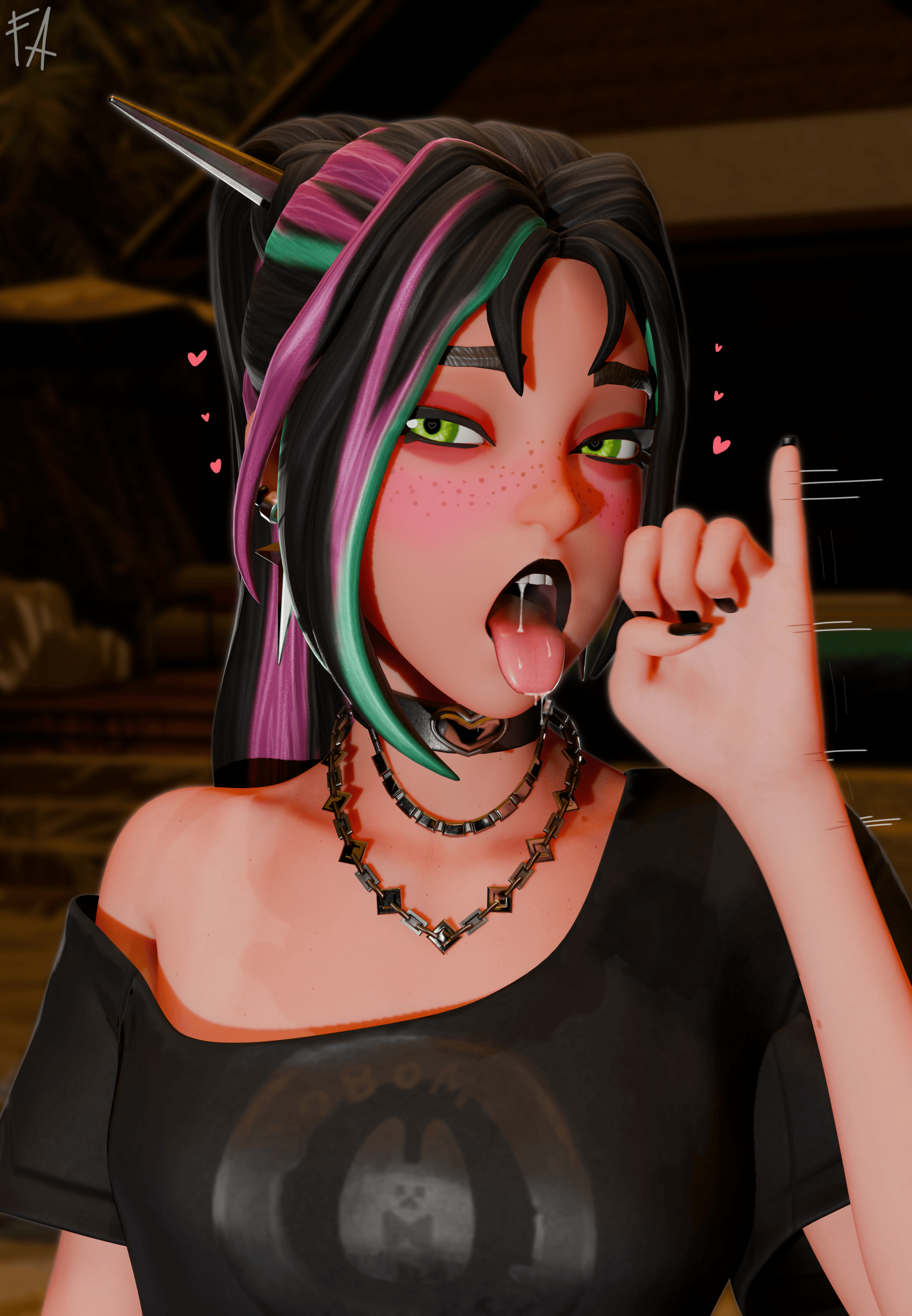 1girls, 3d, 3d model, 3d render, bedroom eyes, black lipstick, blowjob face, blowjob gesture, blush, clothed, fatalchaos, female, fortnite, fortnite: battle royale, fully clothed, goth, goth girl, heart, heart symbol, helsie (fortnite), horny, horny female, lipstick, saliva, saliva drip, saliva string, sand witch helsie (fortnite), teasing, teasing viewer, tongue, tongue out