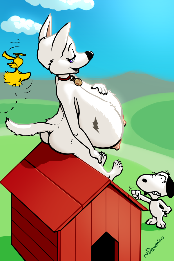 anthro areola ass big_breasts bolt_(character) bolt_(film) breasts canine dawmino disney female funny_face fur huge_breasts hyper hyper_breasts mammal nipples nude peanuts rule_63 smile snoopy white_fur woodstock