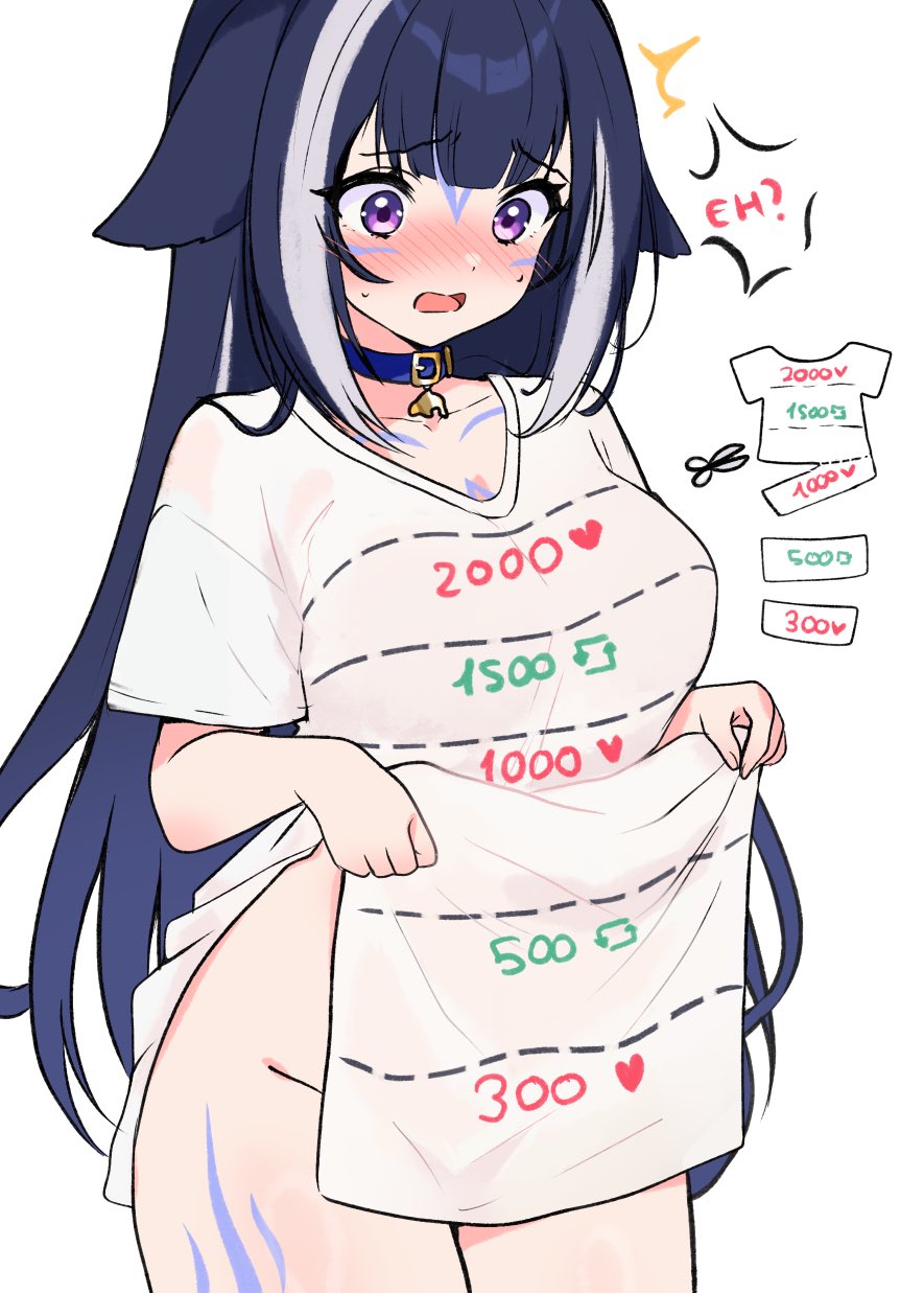 1girls black_hair blush breasts eyebrows_visible_through_hair female female_only huge_breasts indie_virtual_youtuber light-skinned_female light_skin like_and_retweet like_icon moshiedraws nose_blush open_mouth orca_girl retweet_icon scissors shylily solo surprised t-shirt the_bikini_bottoms twitter_strip_game_(meme) two_tone_hair virtual_youtuber white_hair white_panties white_t-shirt