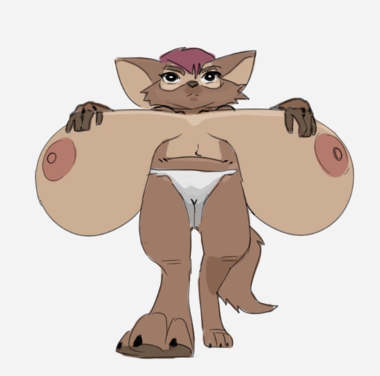 anthro big_breasts black_eyes breasts brown_body brown_fur brown_hair camel_toe claws clothing female fur hair hybrid kangaroo macropod mammal marsupial nipples panties prostokvashino rodent sagging_breasts sciurid simple_background tama-tama tan_body tan_fur tree_squirrel underwear unknown_artist white_background