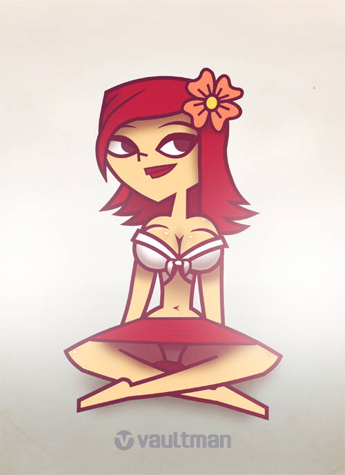 1girls accurate_art_style artist_logo artist_name flower_in_hair panties pantyshot red_hair red_skirt skirt total_drama_island vaultman white_panties zoey_(tdi)