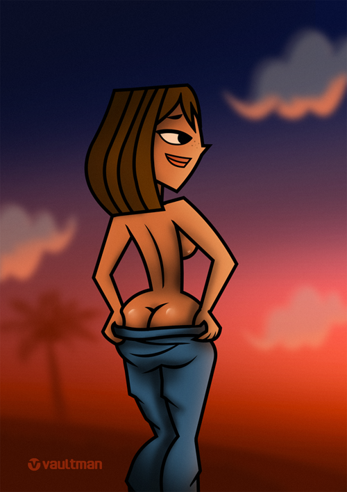 1girls artist_name ass brown_hair brown_skin courtney_(tdi) topless topless_female total_drama_island undressing vaultman