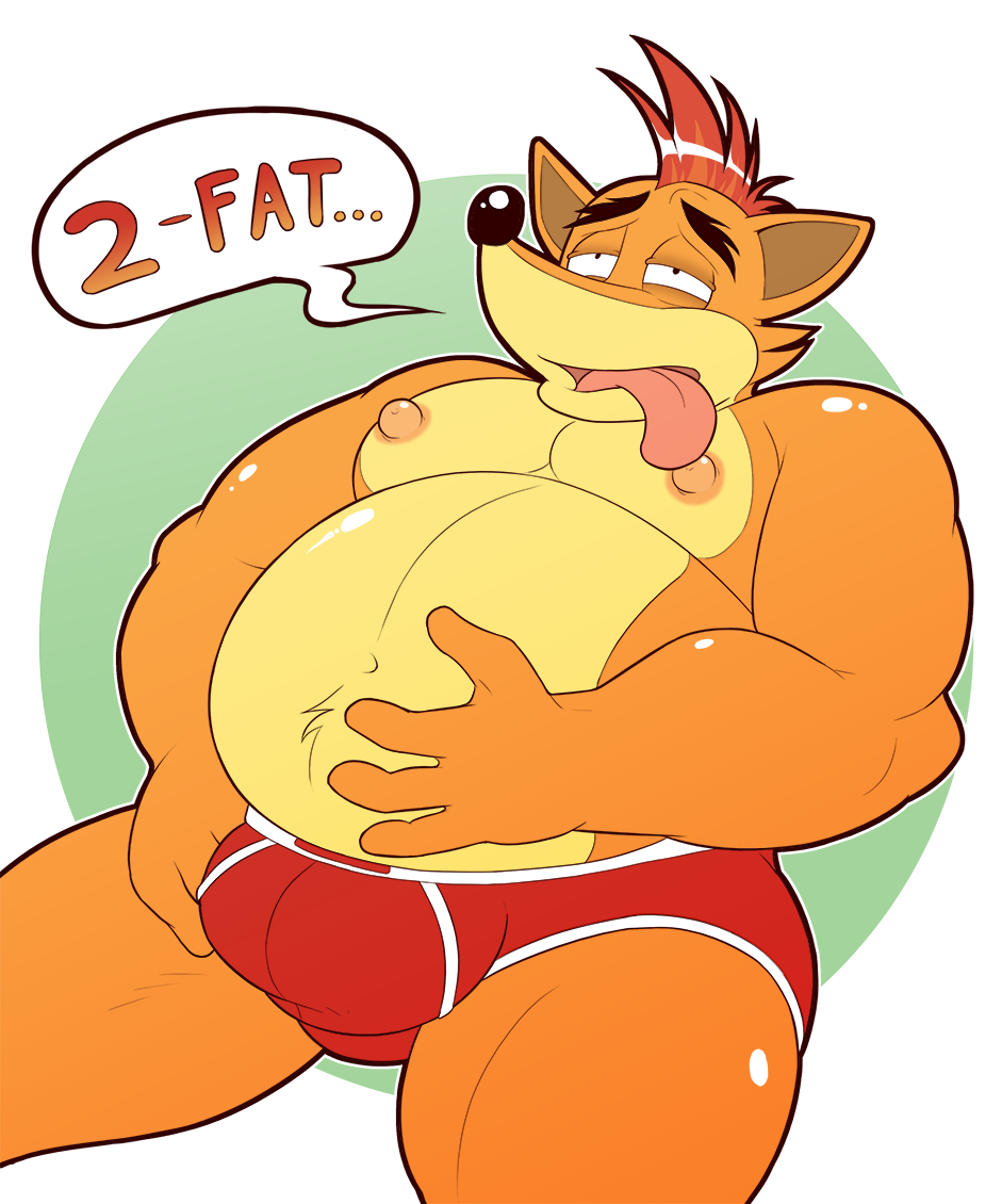 10s 1boy 2017 anthro anti_dev bandicoot bulge chubby crash_(series) crash_bandicoot english_text fat gay male male_only marsupial nipples orange_fur puffy_nipples red_hair red_underwear solo tan_fur text tongue_out underwear video_games white_background