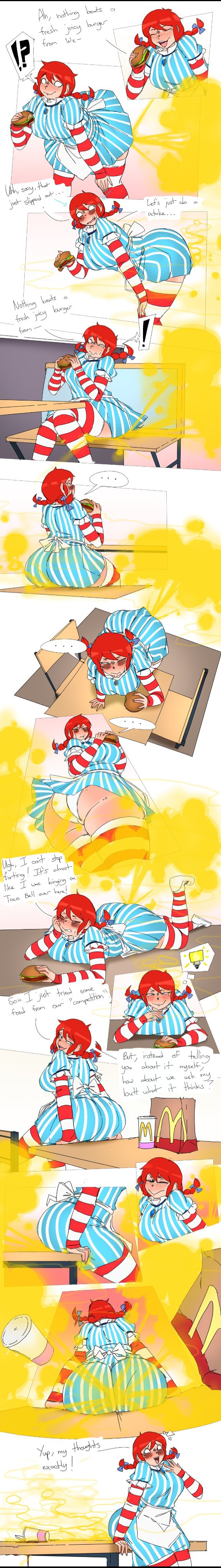 1girls, alternate version, alternate version available, anus, armwear, ass, bent over, big ass, blush, blush lines, colored, colored version, dialogue, dress, dress lift, english text, enjoying farting, fart, fart cloud, fart fetish, farting, farting in bottle, farting on food, female, freckles, freckles on ass, freckles on face, hamburger, huge ass, huge fart, huge thighs, large ass, large breasts, lazei, lingering stench, looking pleasured, mcdonald's, powerful fart, pussy, red hair, skirt lift, smelly, smelly ass, text, thick thighs, thighhighs, trolling, twintails, upskirt, wendy thomas, wendy's