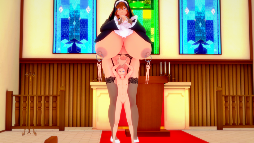 1futa 1futagiantess 1futanari 3boys 3d bless blessing blue_glasses church church_altar church_interior church_mass devotion futa_is_bigger futa_prision futanari giantess gigantic_ass gigantic_breasts gigantic_nipples gigantic_penis gigantic_testicles gigantic_thighs green_glasses holding_penis holding_penis_bigger lace_stockings living_jewelry mini_giantess miniboy minigiantess miracle_face ninja_head nipple_piercing nun nun_(futa_prision) nun_futa nun_hat nun_outfit ring_piercing size_difference stained_glass