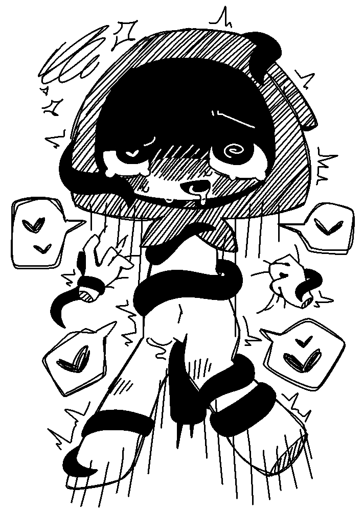 chibi dialogue drooling heart hoodie incredibox_mod jevin_(sprunki) monochrome sex simple_background sprunki tentacle white_background