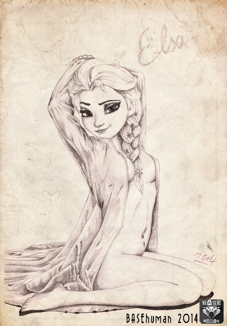 basehuman disney elsa_(frozen) female female_only frozen_(film) human monochrome no_panties partially_dressed solo