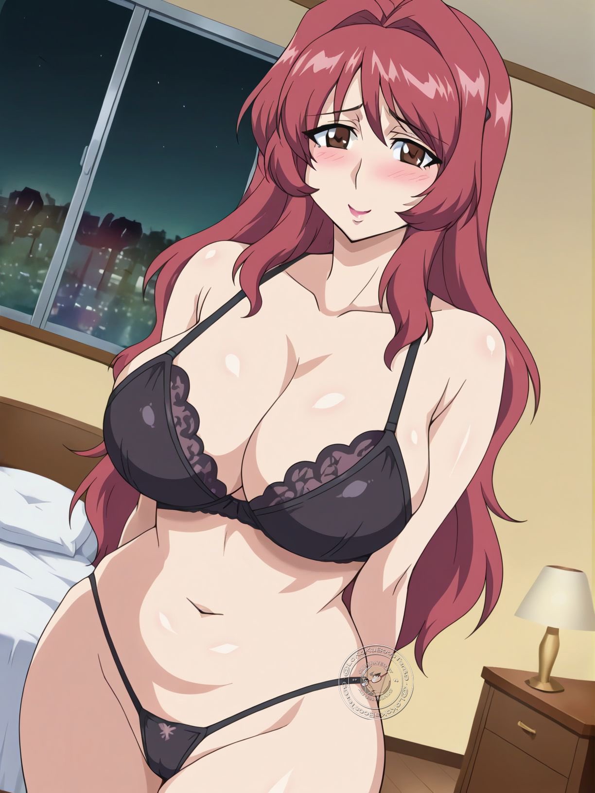 1girls ai_generated aniyome_wa_ijippari bare_arms bare_legs bare_midriff bare_shoulders bare_thighs barely_clothed big_breasts breasts busty cleavage cleft_of_venus curvaceous curvaceous_female curvaceous_figure curves curvy curvy_body curvy_female curvy_figure curvy_hips curvy_thighs facing_viewer front_view hips hourglass_figure large_breasts lingerie lingerie_only long_hair looking_at_viewer midriff mostly_nude red_hair shy_smile smile smiling smiling_at_viewer sole_female soles solo solo_focus tagme takama_kozue thick_thighs thighhighs thong wide_hips