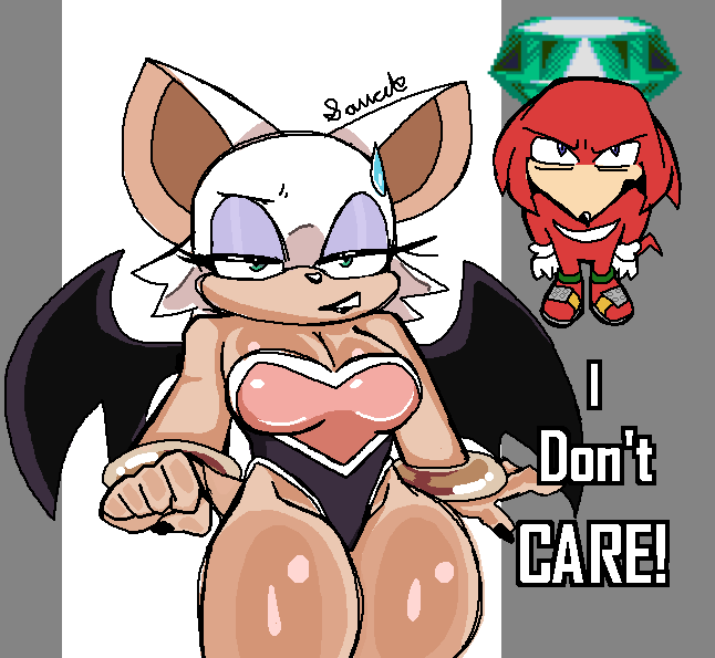 2d 2d_(artwork) 2d_artwork bat_ears bat_wings big_breasts big_thighs black_lipstick black_nails bracelets cocky_smile eyelashes green_eyes knuckles_the_echidna master_emerald pixel_art purple_eyeshadow rouge_the_bat sega smiling solwazi_games sonic_(series) sonic_the_hedgehog_(series) thick_ass thick_legs thick_thighs thighs thong white_fur