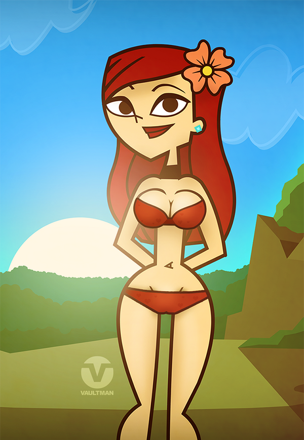 1girls accurate_art_style artist_logo artist_name bikini red_bikini red_hair swimsuit total_drama_island vaultman zoey_(tdi)