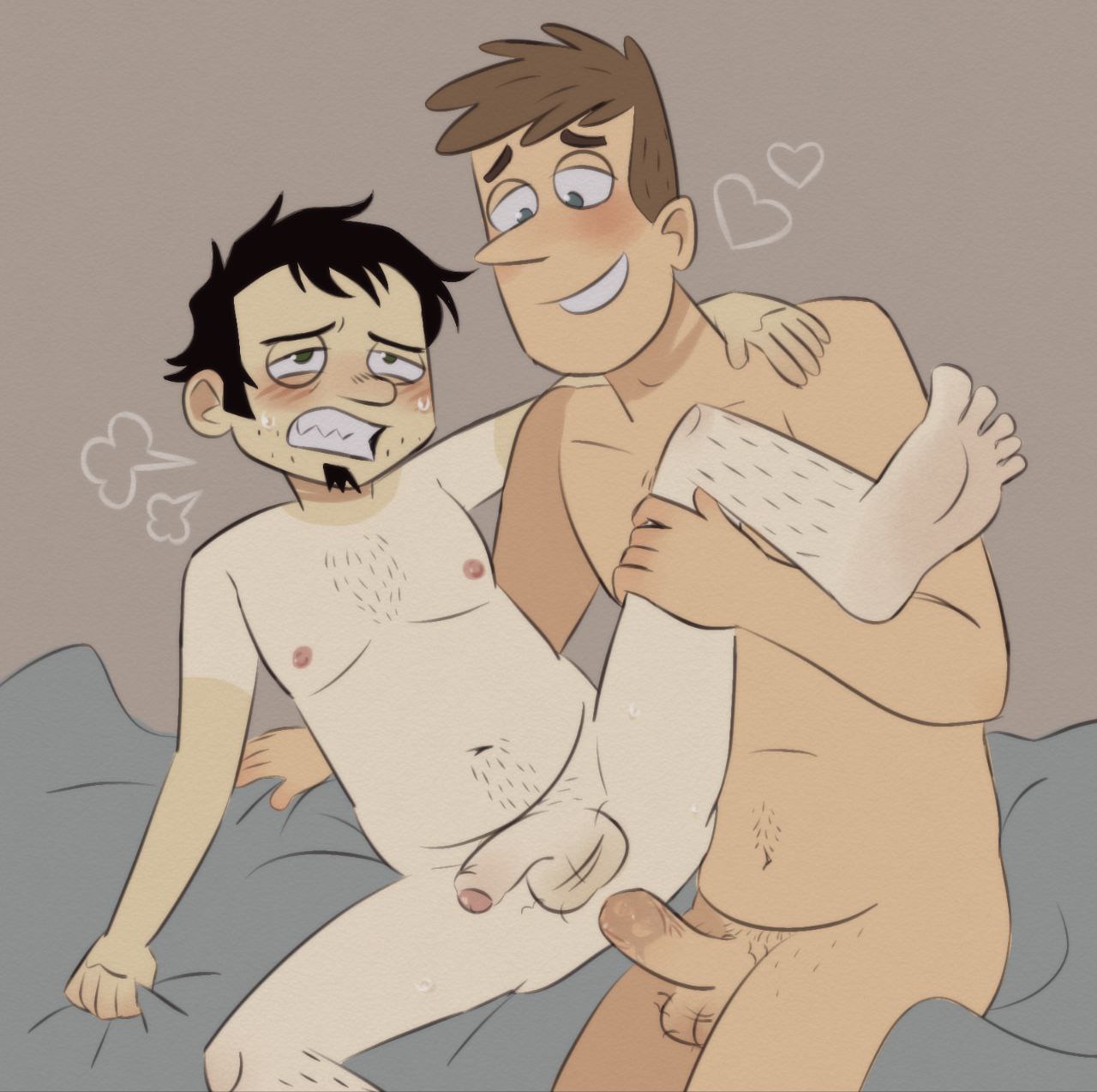 2boys, anal, bed, chris pearson, dan (dan vs), dan vs., erect while penetrated, flaccid, flaccid while penetrated, friends, gay, gay sex, like a champ, male, semi-erect, skinny, tan lines, tears on cheek, toony face