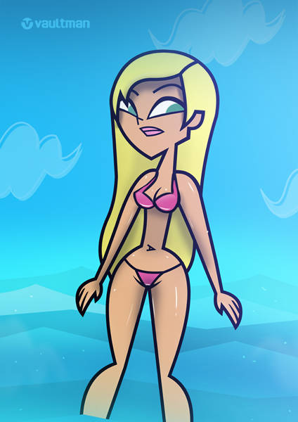 1girls artist_name bikini blonde_hair dakota_(tdi) pink_bikini swimsuit total_drama_island vaultman