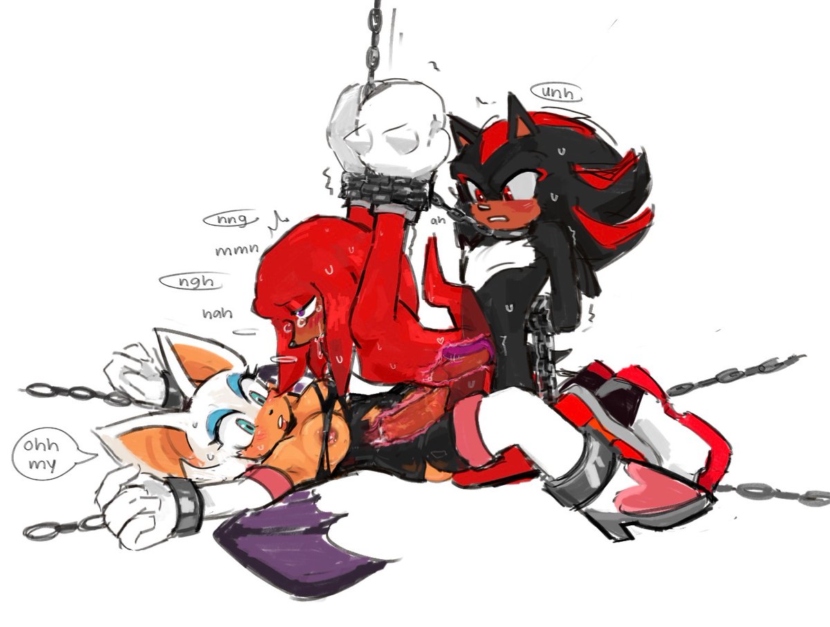 bisexual bisexual_male breasts chains female furry knuckles_the_echidna male male_penetrated penis restrained rouge_the_bat shadow_the_hedgehog sonic_(series) sonic_the_hedgehog_(series) threesome torn_clothes unaluu_nsfw x-ray