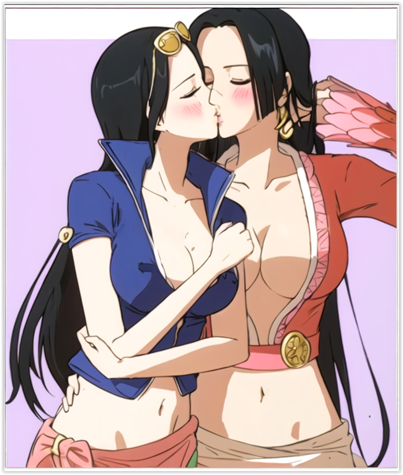 2girls 2milfs ai_generated boa_hancock clothing female female_only flirting girl_on_girl guloyu84 kissing lesbian_couple lesbian_kiss lovers nico_robin one_piece yuri